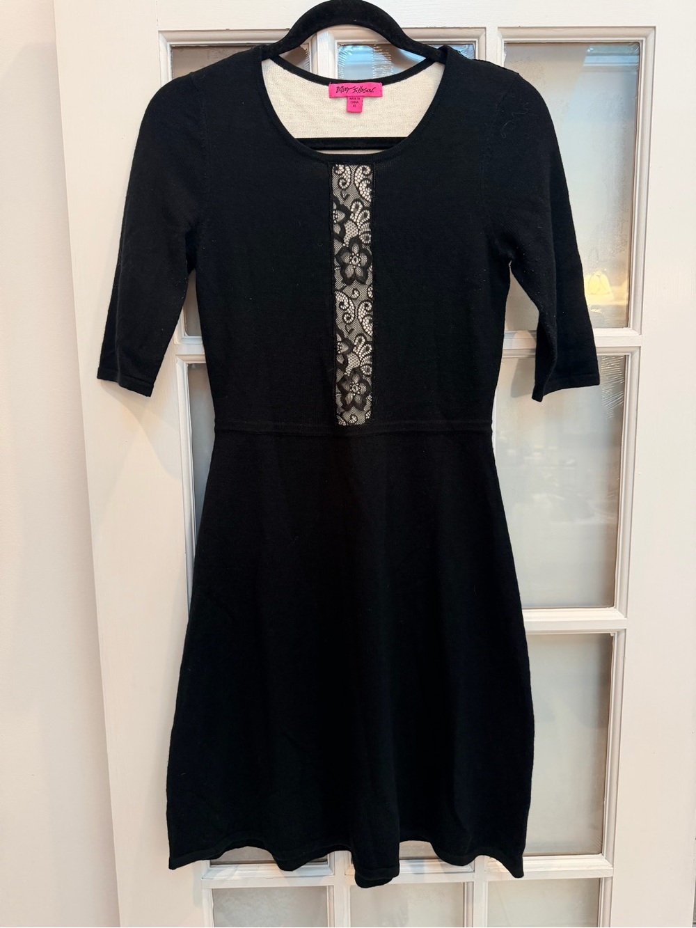 Betsey Johnson Y2K Black Lace Knit Sweater Dress Chic Feminine Gothic Size XS